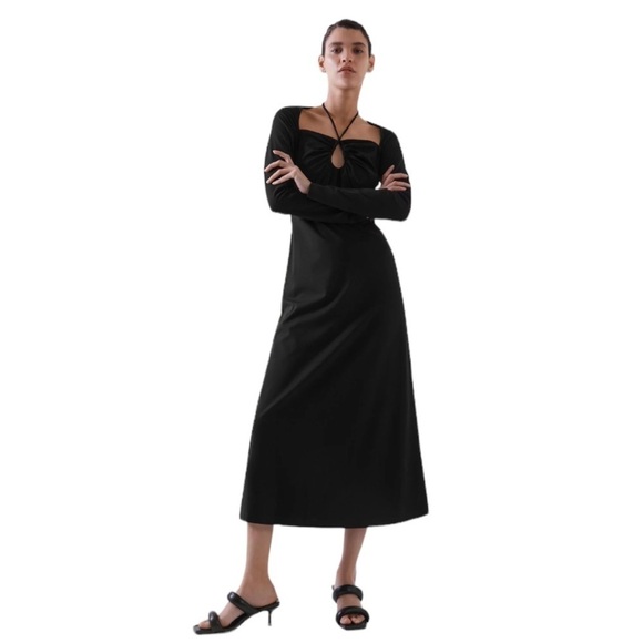 NWOT COS Halter Neck Maxi Dress Black Keyhole Convertible Minimalist Sz Medium - Picture 3 of 17
